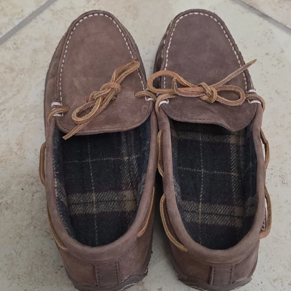 NWOT L.L.Bean Men's Handsewn Brown Leather Flannel-Lined Slippers Size 8​​